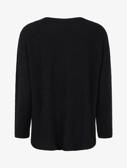 Pull uni floqué à col rond - Noir - 2