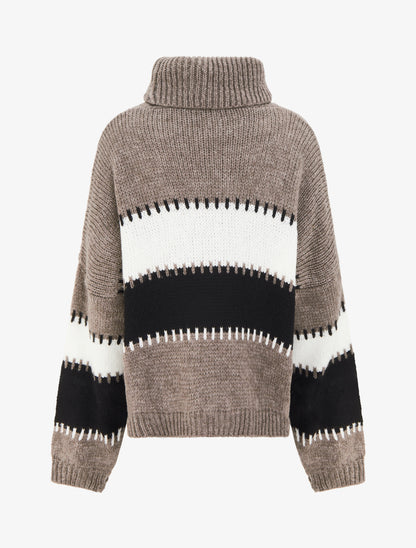 Pull rayé à col roulé - Taupe - 2