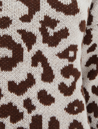 Pull léopard à col montant - Beige - 3