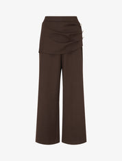 Pantalon ample taille haute et drapé - Marron - 1