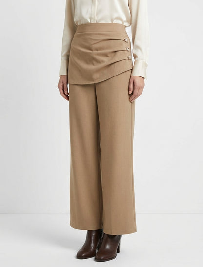 Pantalon ample taille haute et drapé - Camel clair