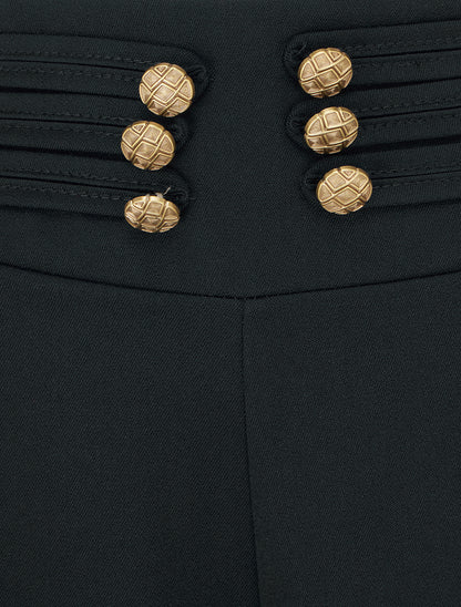 Pantalon élastiqué à boutons décoratifs - Noir - 3