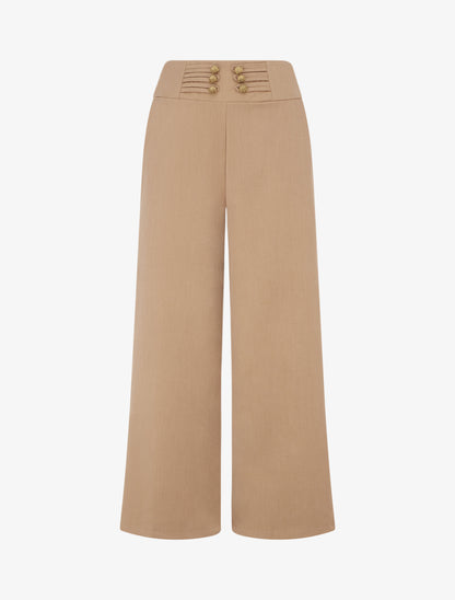 Pantalon élastiqué à boutons décoratifs - Camel clair - 1