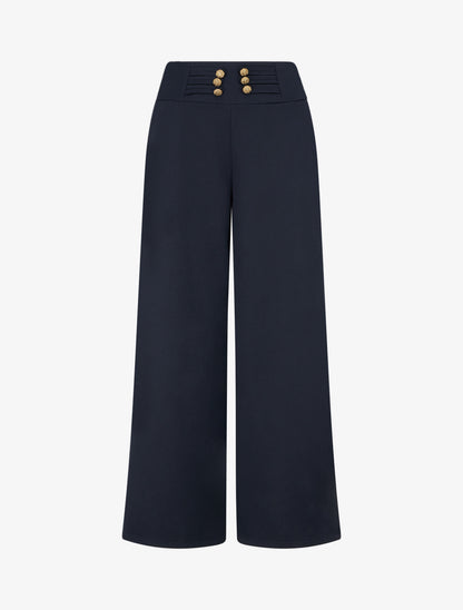 Pantalon élastiqué à boutons décoratifs - Marine - 1