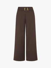 Pantalon élastiqué à boutons décoratifs - Marron - 1