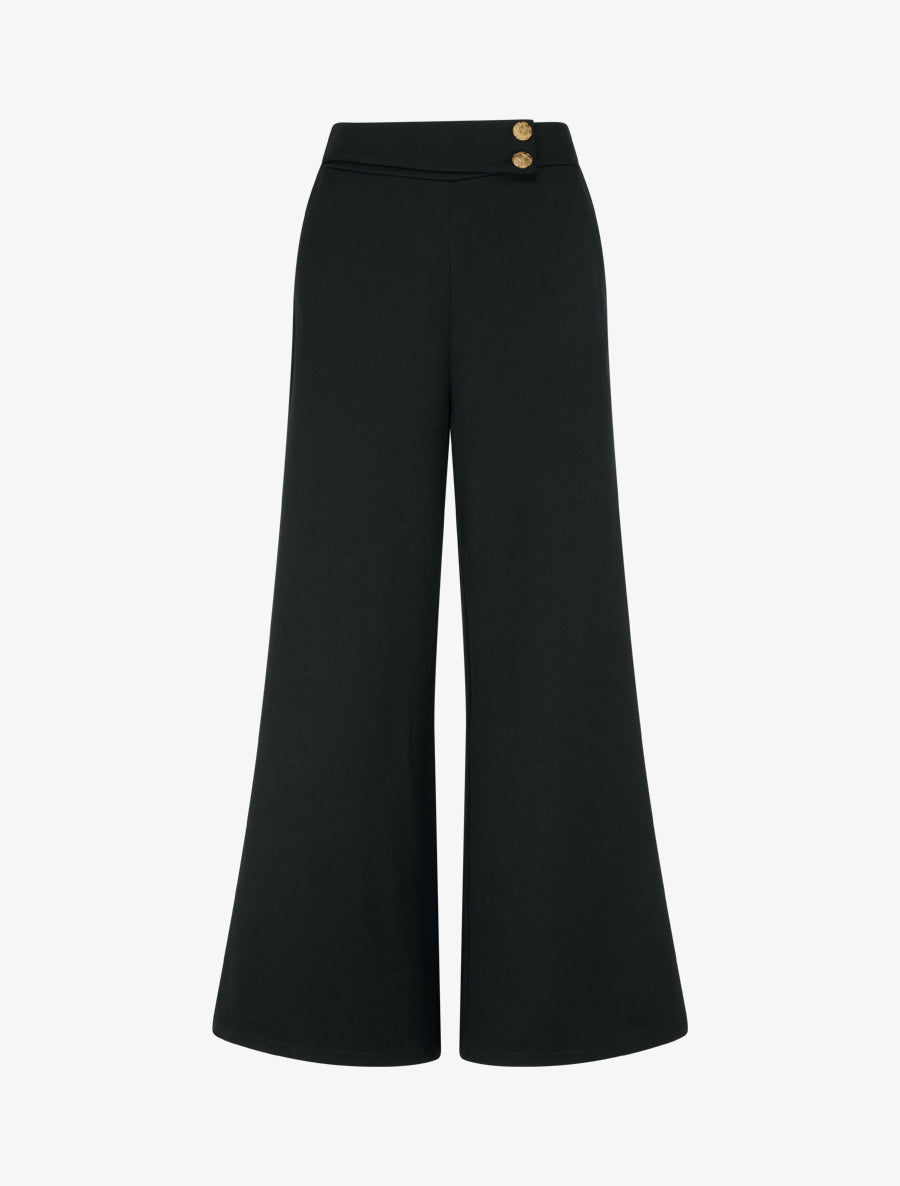 Pantalon ample taille haute élastiquée - Noir - 1