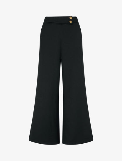 Pantalon ample taille haute élastiquée - Noir - 1