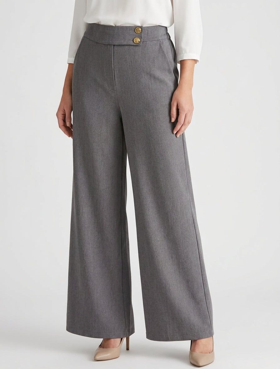 Wijde broek met elastische hoge taille. - Donkergrijs
