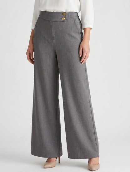 Wijde broek met elastische hoge taille. - Donkergrijs