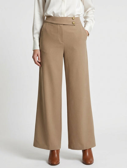 Pantalon ample taille haute élastiquée - Camel clair