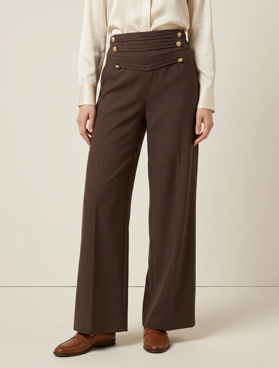 Pantalon à pont à boutons décoratifs - Marron