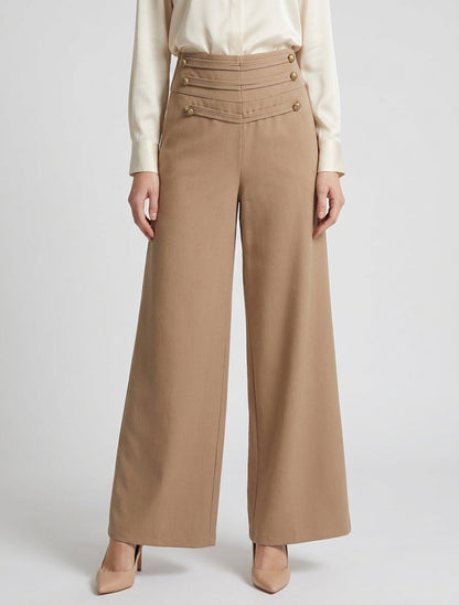 Pantalon à pont à boutons décoratifs - Camel