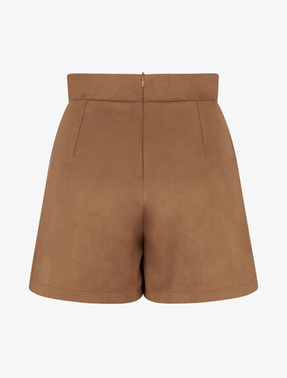 Jupe-short en suédine à boutons décoratifs - Camel - 2