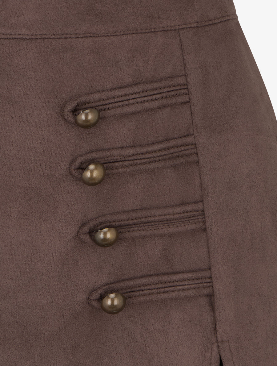 Jupe-short en suédine à boutons décoratifs - Marron - 3