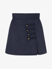 Jupe-short en suédine à boutons décoratifs - Marine - 1