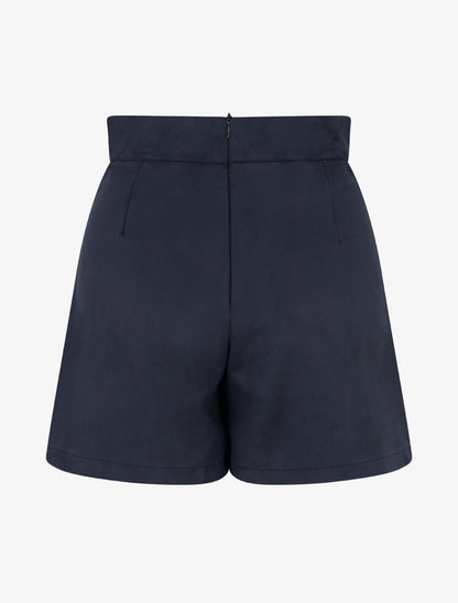 Jupe-short en suédine à boutons décoratifs - Marine - 2