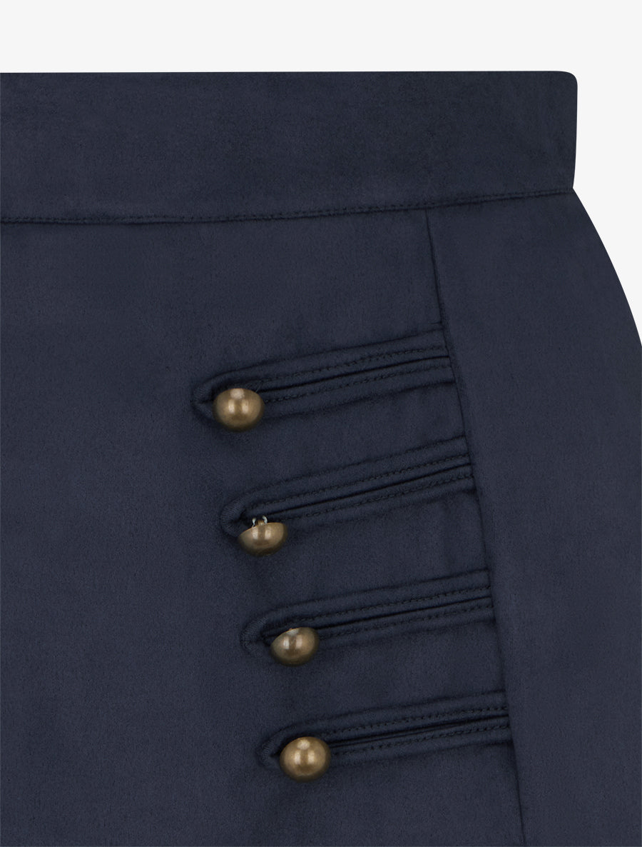 Jupe-short en suédine à boutons décoratifs - Marine - 3