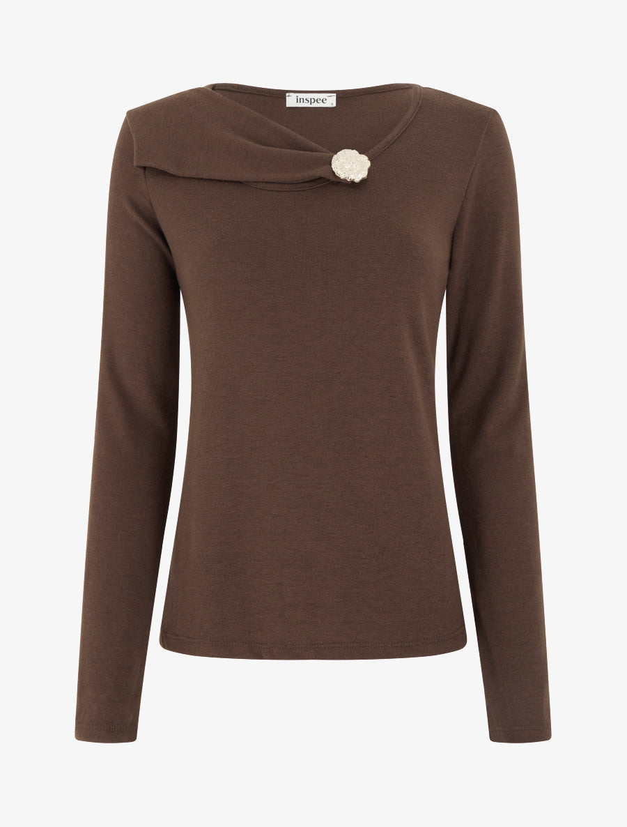 Pull fin à empiècement bijou - Marron - 1