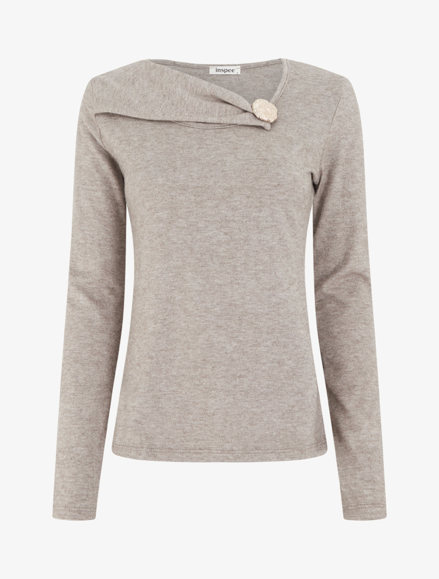 Pull fin à empiècement bijou - Taupe - 1