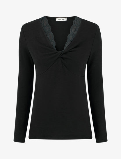 Pull fin à col noué - Noir - 1