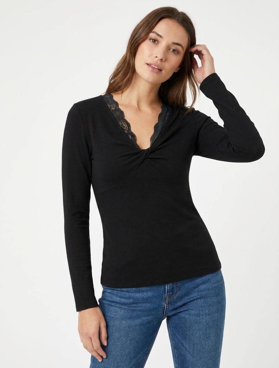Pull fin à col noué - Noir