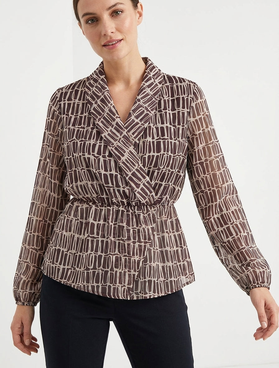 Blouse imprimée à col cache-coeur - Marron