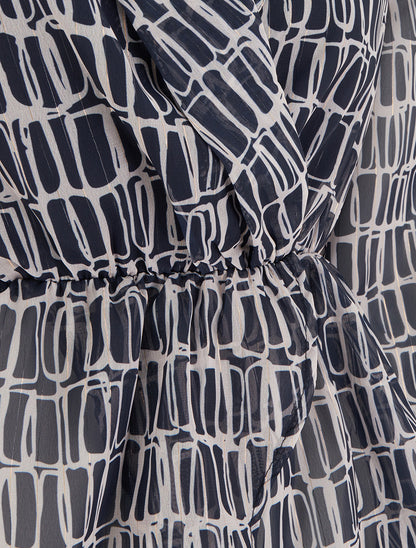 Blouse imprimée à col cache-coeur - Marine - 3