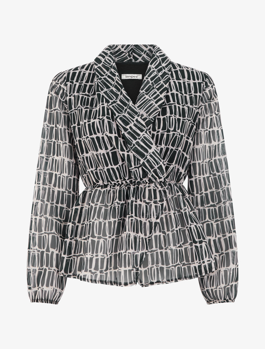 Blouse imprimée à col cache-coeur - Noir - 1