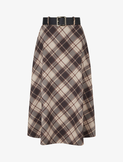 Jupe mi-longue imprimé tartan écossais - Beige - 1