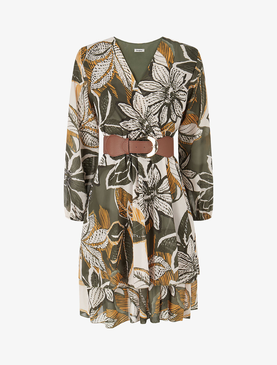 Robe à basque imprimé fleuri - Vert - 5