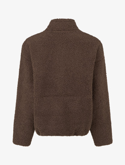 Veste effet laine bouclée à col montant - Marron - 2