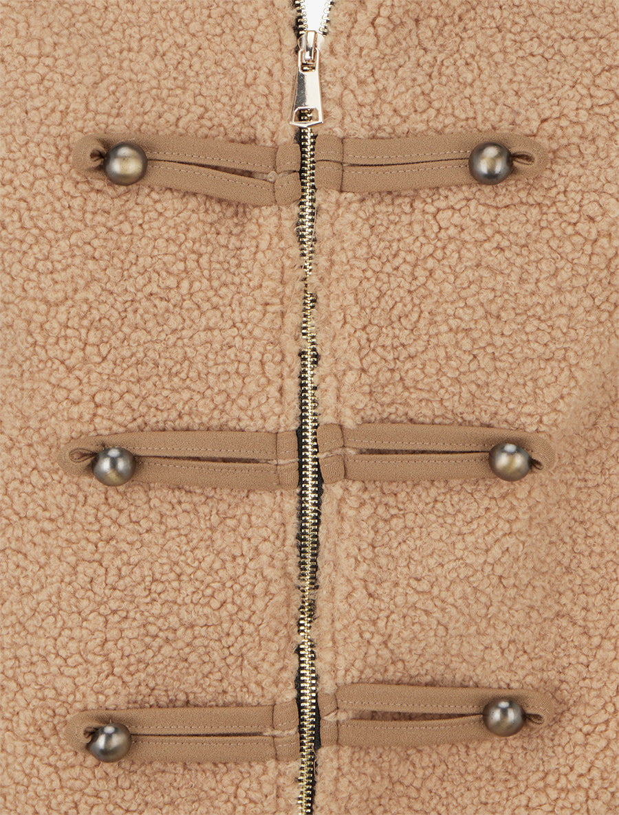 Veste effet laine bouclée style officier - Camel - 3