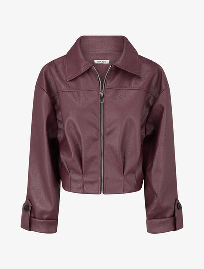 Blouson court en simili - Lie de vin - 1