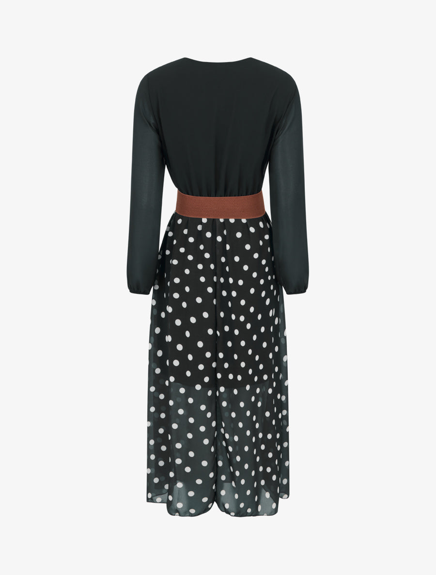 Robe droite à pois manches longues - Noir - 2