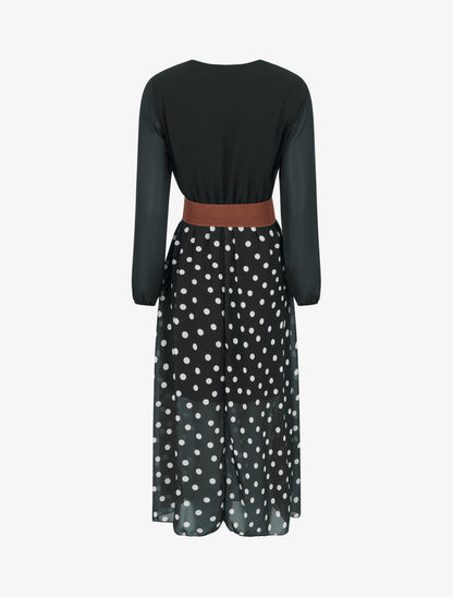 Robe droite à pois manches longues - Noir - 2