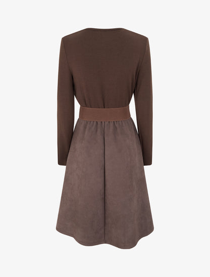 Robe bimatière à col bénitier - Marron - 2