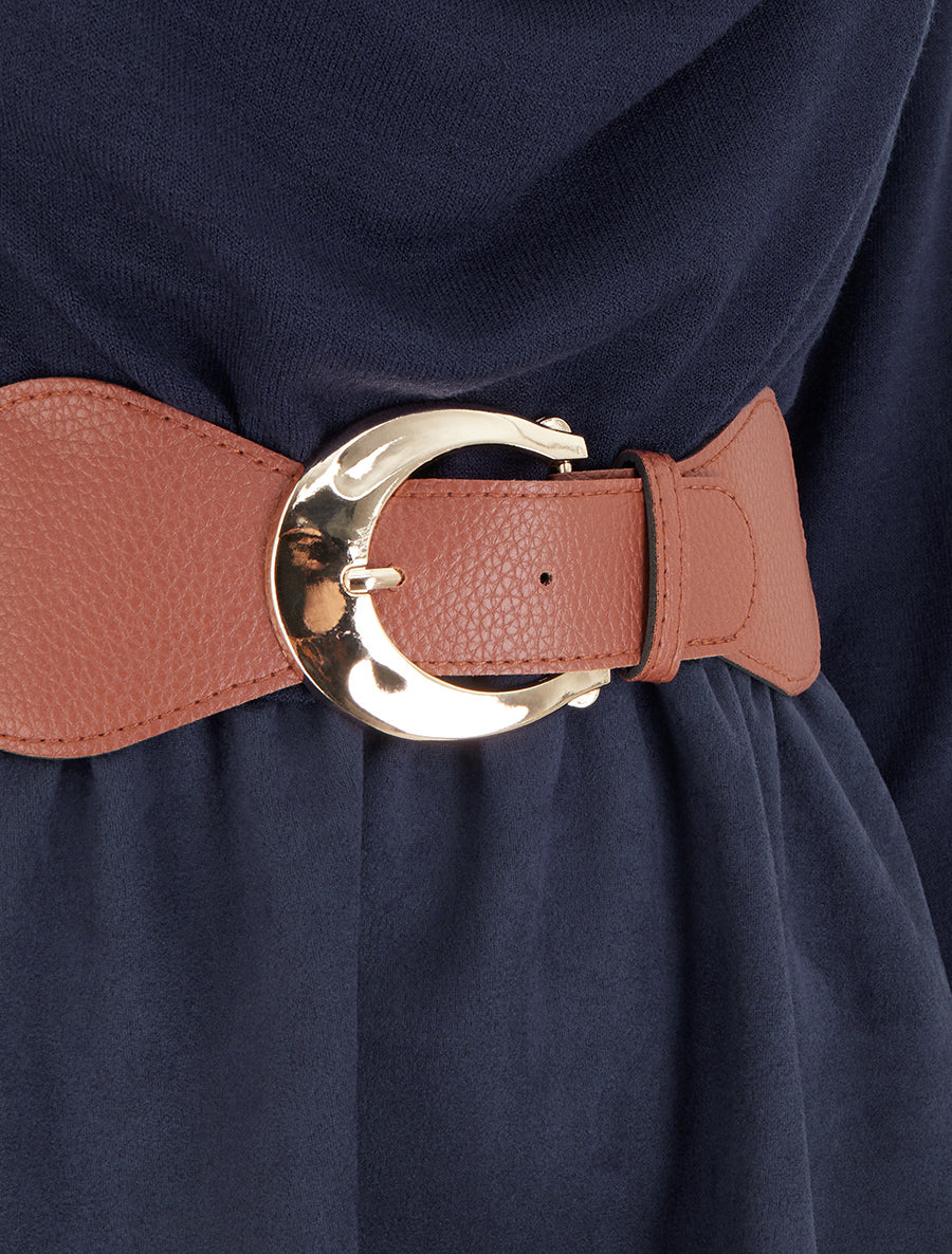 Robe bimatière à col bénitier - Marine - 3