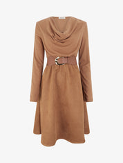 Robe bimatière à col bénitier - Camel - 1