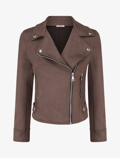 Veste en suédine à fermeture zippée - Chocolat - 1