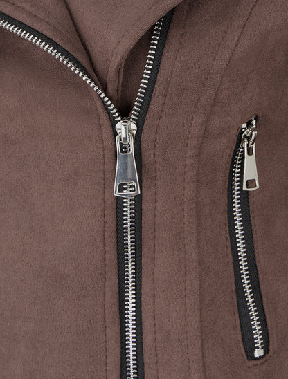 Veste en suédine à fermeture zippée - Chocolat - 3