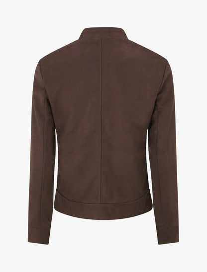 Veste en suédine zippée à poche à rabat - Marron - 2