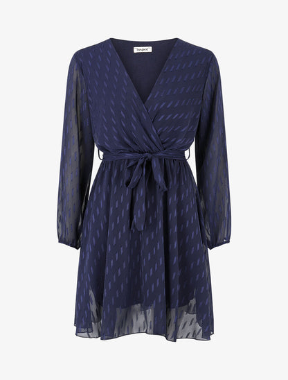 Robe mi-longue élastiquée unie - Marine - 5