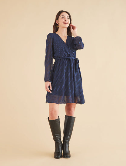Robe mi-longue élastiquée unie - Marine - 4