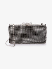 Minaudière rectangulaire à fermoir noeud et strass - Noir - 1