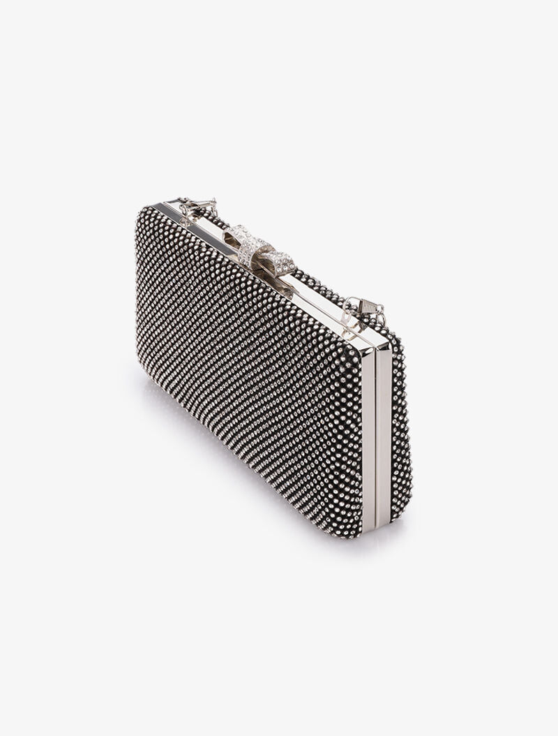 Minaudière rectangulaire à fermoir noeud et strass - Noir - 2