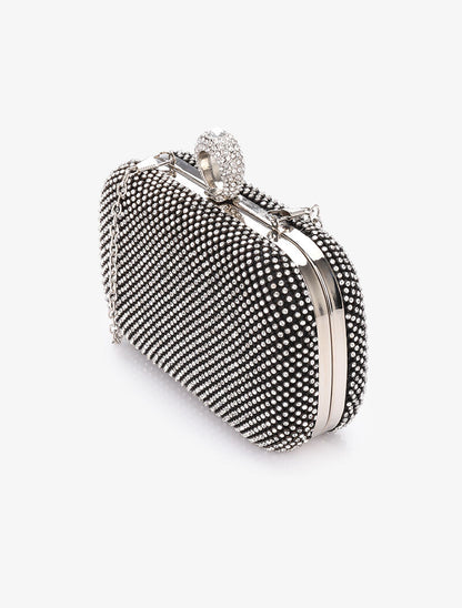 Minaudière à strass et fermoir bague - Noir - 2