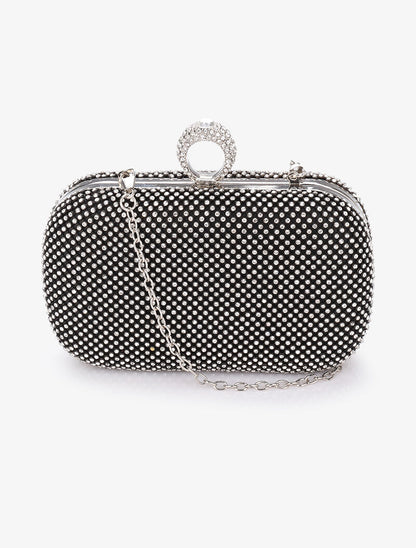 Minaudière à strass et fermoir bague - Noir - 3