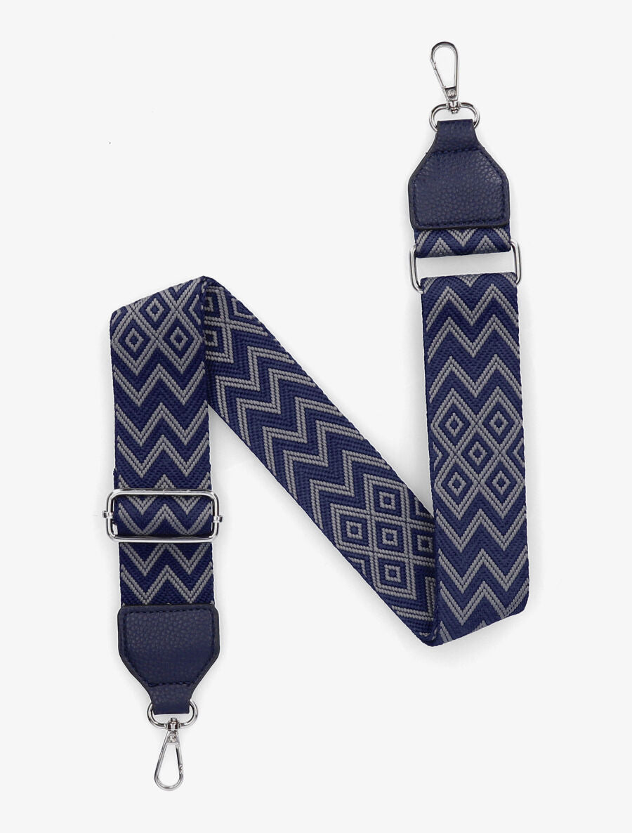 Bandoulière réglable en tissu motif graphique - Marine - 1