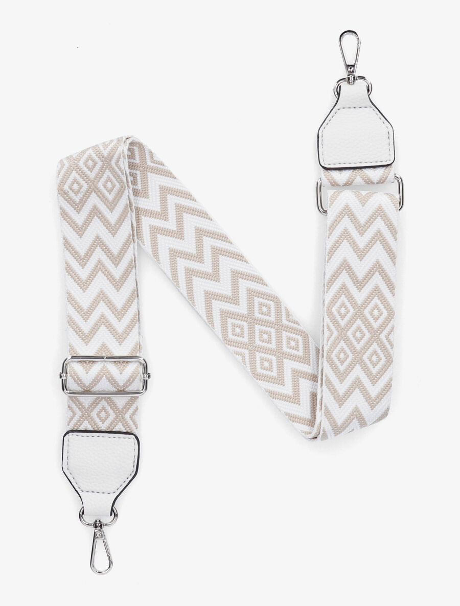 Bandoulière réglable en tissu motif graphique - Blanc - 1