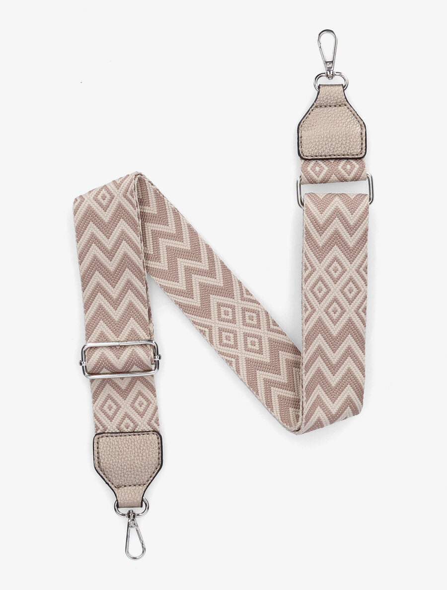 Bandoulière réglable en tissu motif graphique - Taupe - 1